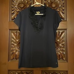 Lilly Pulitzer Navy Frida Flower Polo Top Size L
